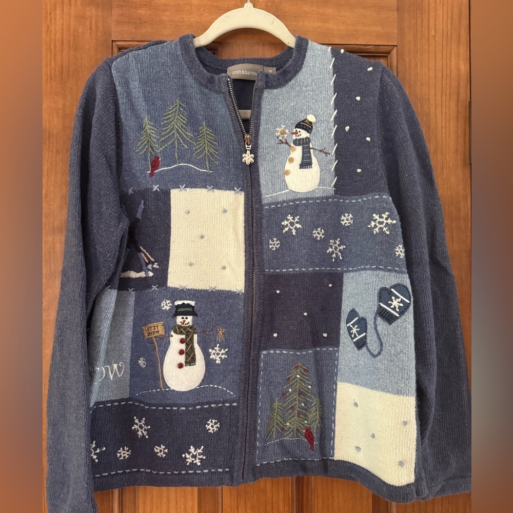 Croft & Barrow Full Zip Cardigan Sweater Women’s Medium Embroidered Winter
